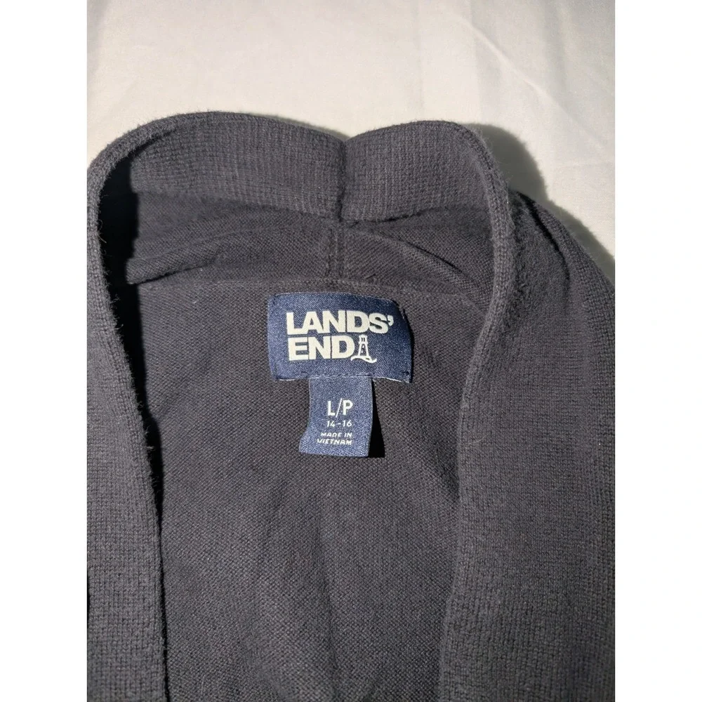 Lands End‎ Women's Large Black Long Sleeve Open Front Cardigan With Pockets - Picture 4 of 4